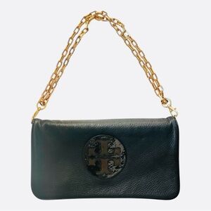 Tory Burch Black Leather Chain Shoulder Bag Clutch